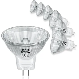 VIIVUU Halogen Leuchtmittel MR16 20W,Halogen 12V 20W Halogenstrahler 2700K Warmweiß,Halogen GU5.3 Reflektor Dimmbar,Halogen Spot 300LM,Halogen Lampen für Deckenbeleuchtung,Dunstabzugshaube,6 Stück