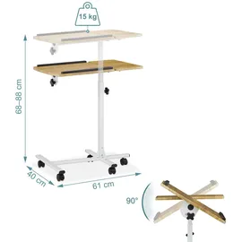 Relaxdays Laptoptisch höhenverstellbar, rollbar, neigbare Tischplatte, Mausablage, HBT: 68 - 88 x 61 x 40 cm, braun-weiß