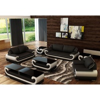 JVmoebel Sofa Ledersofa Couch Wohnlandschaft 3+1+1 Sitzer Garnitur Design, Made in Europe beige|schwarz