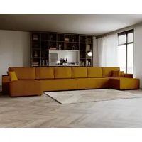 MOEBLO Wohnlandschaft Clivia U MAXI, Eckcouch aus Cordstoff Ecksofa U-Form Cord Sofa Couch Polsterecke U-Sofa, Großes Schlafsofa mit Schlaffunktion, Stauraum und höchstem Komfort für Ihr Wohnzimmer, mit Schlaffunktion und Bettkasten gelb
