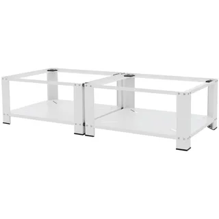 ML-Design Doppel Waschmaschinen Untergestell mit 2 Ablagen, Weiß, 128x54 cm, Stahl, 2x 150kg, Stabiler Waschmaschinensockel 2-Fach, 32cm hohes Podest, Erhöhung