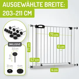 Bomi Türschutzgitter Merle 63-251 cm in Weiß | Ohne Bohren | Schließt automatisch | Kinderschutzgitter Treppengitter | Weiß