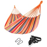 Songmics Hängematte, für 2 Personen, 210 x 150 cm, bis 300 kg belastbar, für Terrasse, Outdoor, mit Transportbeutel, Befestigungsgurte und Karabiner inklusive, Regenbogen GDC15C