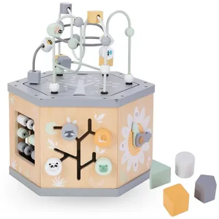 Mamabrum 7-in-1 Lernwürfel - Baby Spielzeug mit Motorikschleife, Abakus, Uhr, Zahnräder, Formsortierer & Labyrinth - Spielzeug ab 1 Jahr für Motorik & Entwicklung