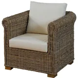 Krines Home Loungesessel Wohnzimmer-Sessel Nizza aus echtem, ungeschältem Rattan/Lounge-Sessel, mit Polster grau