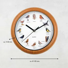 EasyMaxx Wanduhr 25,00 cm 12 Singvogelgesang beige/braun/weiß