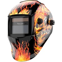 TOOLIOM True Color Schweißhelm, Automatische Verdunkelung, Schweißmaske mit Schattierungsbereich 9-13, Großes Sichtfeld Solarbetriebene Schweißhaube, Flaming Skull Style für TIG MIG ARC