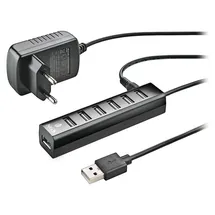 ngs IHUB7 Tiny USB 2.0 Hub 7 Ports mit Power Adapter 5V/1A, universell kompatibel, Plug and Play