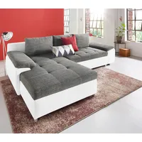 Ecksofa SIT & MORE "Top Bilbao L-Form" Sofas Gr. B/H/T: 270cm x 82cm x 90cm, Kunstleder SOFTLUX-Struktur, Recamiere beidseitig montierbar, ohne Bettfunktion, grau (weiß/grau) XXL, wahlweise mit Bettfunktion und Bettkasten