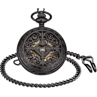 Unendlich U Herren Unisex Retro Taschen Uhr Römische Ziffern Skala Analog Taschenuhr Handaufzug Mechanisch Handaufzug Edelstahl Skelett Kettenuhr