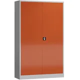 Metallschrank abschließbar Flügeltürenschrank 1945 x 1200 x 600 mm lichtgrau/feuerrot X-530384