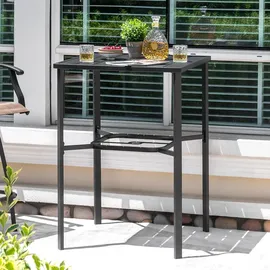 avestar Quadratischer Garten-Bartisch 71x71x103 cm mit Sonnenschirmloch, Lattenrost-Tischplatte mit pulverbeschichtetem Metallgestell, Schwarz