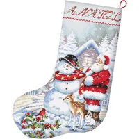 Letistitch Kreuzstich Set Weihnachtsstrumpf Schneemann und Santa, Zählmuster, 24,5x37cm