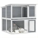 Hasenstall 2 Etagen Kaninchenstall Aus Holz Mit Wetterfest Aufklappbar Dach, Freilaufgehege, Rampe, 98x95x102,5 Cm Grau