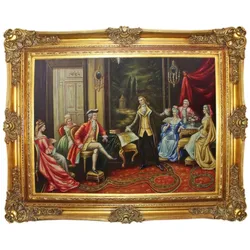 Casa Padrino Barock Ölgemälde Der Vortrag Mehrfarbig / Gold 160 x 10 x H. 130 cm - Handgemaltes Gemälde mit prunkvollem Rahmen im Barockstil - Barockstil Deko