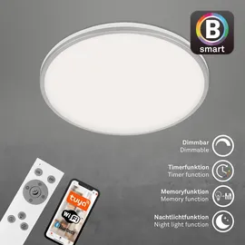 Briloner - LED Deckenlampe flach Smart Home, funktioniert mit Alexa, Fernbedienung, Lampe, Deckenleuchte, Wohnzimmerlampe, LED Panel, Schlafzimmerlampe, 49x7,7 cm, Chrom-Matt