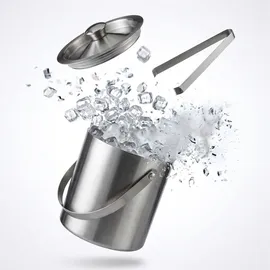 Relaxdays Eisbehälter mit Eiszange, für 1,5 Liter, HBT: 17 x 15 x 15cm, Silber
