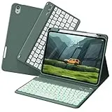 zoyu Tastatur Hülle für iPad Air 11 Zoll 2026/2025/2024, iPad Air 10.9 Zoll 2022/2020 5./4. Gen, Magnetische Bluetooth RGB QWERTZ Tastatur, Stifthalter Rechts, Weiche Stoßfeste TPU Hülle, Dunkelgrün