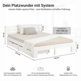 Homestyle4u Holzbett 140 x 200 cm Weiß