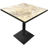 Quadratischer Tisch 80x75h cm mit schwarzem Sockel und Platte in Marmoroptik - Schlüssel