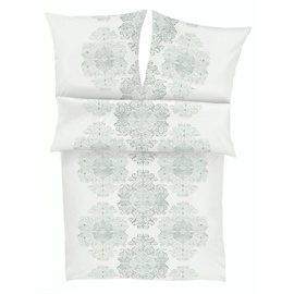Zeitgeist Porticello Winterbettwäsche 135x200cm - 100% Baumwolle Reißverschluss, flauschig warm, 2tlg. Bettwäsche weiß grün