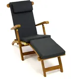 Nexos DIVERO Liegestuhl eleganter Deckchair Florentine Steamer Chair Teakholz Liegenauflage mit Kopfteil mit 4 Segmenten wasserabweisend Bezug abnehmbar mit Reißverschluss (anthrazit)