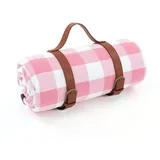 Picknickmatte Strandmatte Stranddecke Picknickdecke Picknickmatte Verdickte Außenmatte Tragbare Wasserdichte Frühlingsausflugsmatte Campingzelt-Picknicktuch Bei Wind,Rosa Und Weißes Gitter [200 * 150C