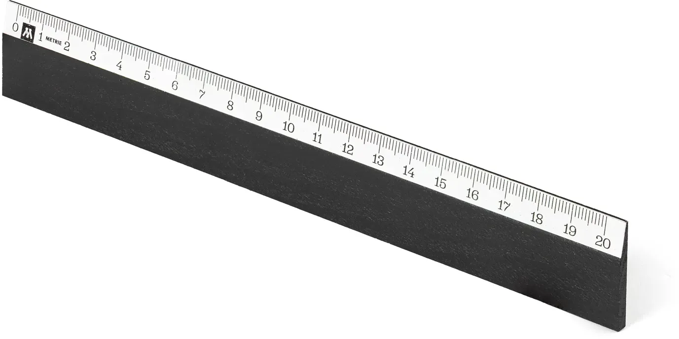 Metrie | Scholar-W20SC Holzlineal schwarz mit weißem Streifen unter der Skala | 20 cm