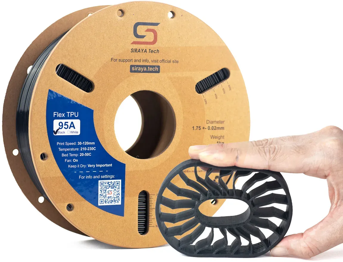 Siraya Tech - TPU 95A, Farbe: Schwarz, Filamentgröße: 1.75mm, Gewicht: 1 kg