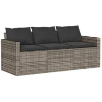 vidaXL Gartensofa mit Kissen 3-Sitzer Grau Poly Rattan