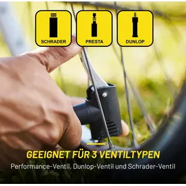 Dunlop Fahrradpumpe mit Manometer - Luftpumpe für alle Ventile - 11 Bar/160PSI - schwarz