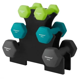 SONGMICS Hantel-Set Kurzhanteln, Hantel Set 12kg, Hexagon, Neopren Hanteln grau|grün