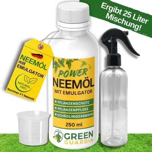 Power Neemöl mit Emulgator für Zimmerpflanzen & Garten, sprühfertige Mischung für 25l Mischung, 250ml