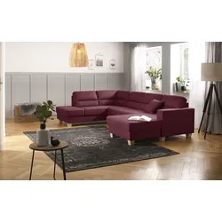 Wohnlandschaft HOME AFFAIRE "Navan, U-Form", rot, B:313cm H:85cm, Sofas, Wohnlandschaft, wahlweise mit Bettfunktion und Kopfstütze