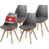 Albatros Esszimmerstuhl Grau, - Beine aus Buche Massiv-Holz, Skandinavisches Retro-Design, bequemer Schalenstuhl - Eleganter Küchenstuhl, Stuhl Esszimmer, Stühle, Esszimmerstühle 4er Set AARHUS, Weiss