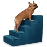 VELORA H&L Hundetreppe 5 Stufen Dunkelblau - Stabile Holzkonstruktion mit Veloursbezug, rutschfeste Hundetreppe für Sofa und Bett, Haustiertreppe für Hunde und Katzen, Belastbar bis 80 kg