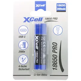 XCell Pro 18650 Li-Ion Akku geschützter Li-Ion Akku, mit USB-C Ladebuchse, min. 3250mAh max. 3400mAh, 3,6 Volt, 71,1mm x 18,8mm