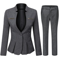 Allthemen Hosenanzug (2 tlg) Damen Eleganter Business Anzug Set mit einem Knopf grau L
