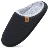 ONCAI Hausschuhe Herren Rückstellschaum Memory Foam Herren Pantoffeln und Mann Haus Schuhe mit Kunstpelz Futter und Indoor Outdoor Gummisohlen Plüsch Schwarz Größe 48 EU - 48 EU