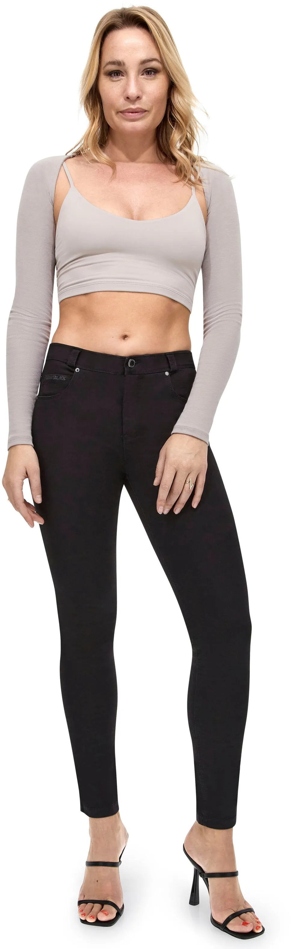 Skinny-fit-Jeans FREDDY Gr. L, N-Gr, schwarz (black) Damen Jeans Röhrenjeans