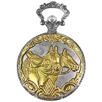 Excellanc Taschen-Uhr mit Kette Unisex Pferde Reiten Analog Quarz 4000008 (silberfarbig goldfarbig)