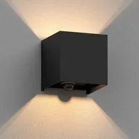 Ledscom.de Wandleuchte CUBEL, Bewegungsmelder, für außen, schwarz, IP65, Up
