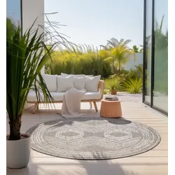Teppich ELLE DECORATION "Merge Wendeteppich", beige (linen), H:5mm Ø:140cm, Polypropylen, Teppiche, Flachgewebe, In-& Outdoor, Modern, beidseitig, Balkon, Wohnzimmer