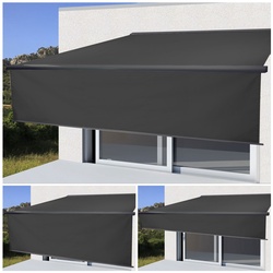 Elektrische Vollkassetten-Markise H124, 4x3m ausfahrbarer Volant ~ Polyester anthrazit, anthrazit