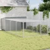vidaXL Hundehütte mit Auslauf Anthrazit Verzinkter Stahl