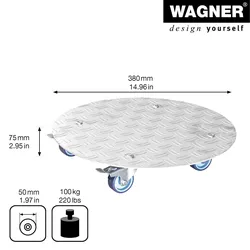 WAGNER Pflanzenroller ALASKA Ø 38 x 7,5 cm, Alu Riffelblech, Softrollen, Bremsen, Tragkraft 100 kg, DE Ware - 20700201