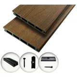 Woodstore24 Terrassendielen WoodoThassos WPC COEX Diele in Holzoptik für den Garten mit Clipsystem, (Hohlkammerdiele 3D Holzoptik, 240 cm Länge, 140 cm Breite, Terrassenboden in teak oder dunkelgrau für Balkon oder Garten Outdoor), WPC Coex Terrassendielen Komplettset mit Clipsystem braun