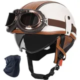 YHQUDGWT Halbschalenhelm mit ECE, Retro Motorradhelm mit Schnellverschlussschnalle, Versteckte Schutzbrille, ABS-Schale, für Erwachsene Männer und Frauen, Chopper, Scooter, Moped