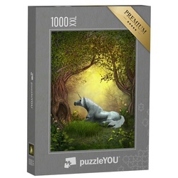 puzzleYOU Puzzle Puzzle 1000 Teile XXL „Eichhörnchen beobachtet ein weißes Einhorn“, 1000 Puzzleteile, puzzleYOU-Kollektionen Einhorn, Einhörner, Tiere aus Fantasy & Urzeit