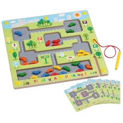 EDUPLAY Lernspielzeug "Finde einen Parkplatz" Spiel mit 25 bunten Fahrzeugen, Holz bunt